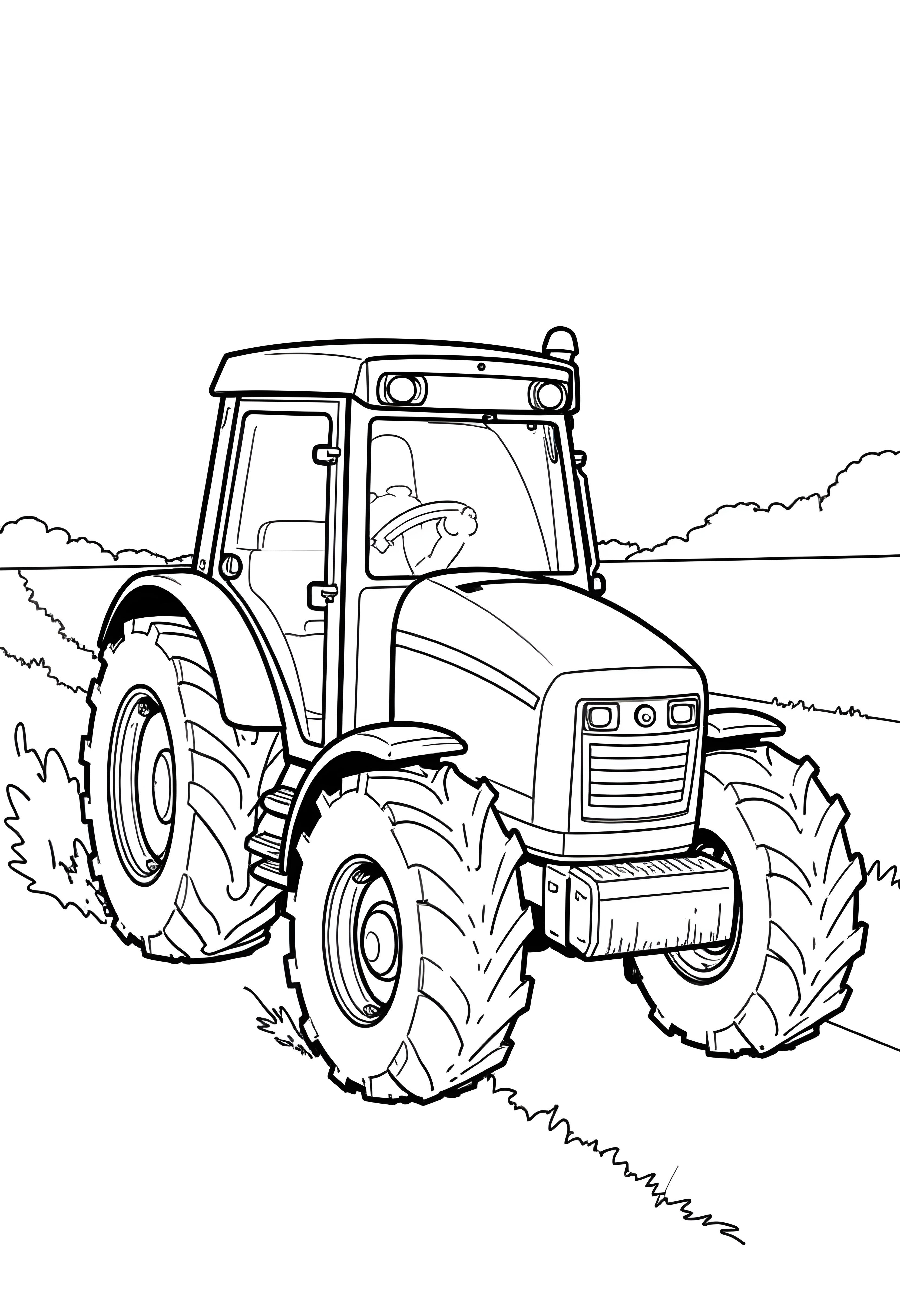 Tractors in action coloring page